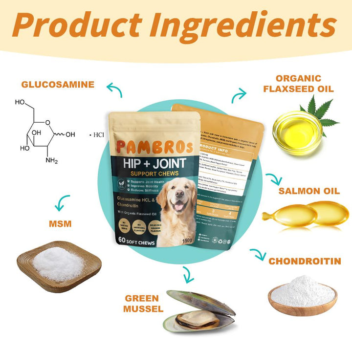 Hip & Joint Chews for Dogs – 60 Soft Chews – High Strength & Natural Formula for Mobility, Stiffness & Arthritis Relief