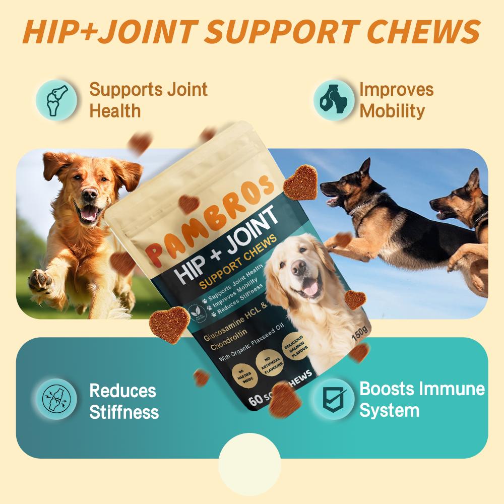 Hip & Joint Chews for Dogs – 60 Soft Chews – High Strength & Natural Formula for Mobility, Stiffness & Arthritis Relief